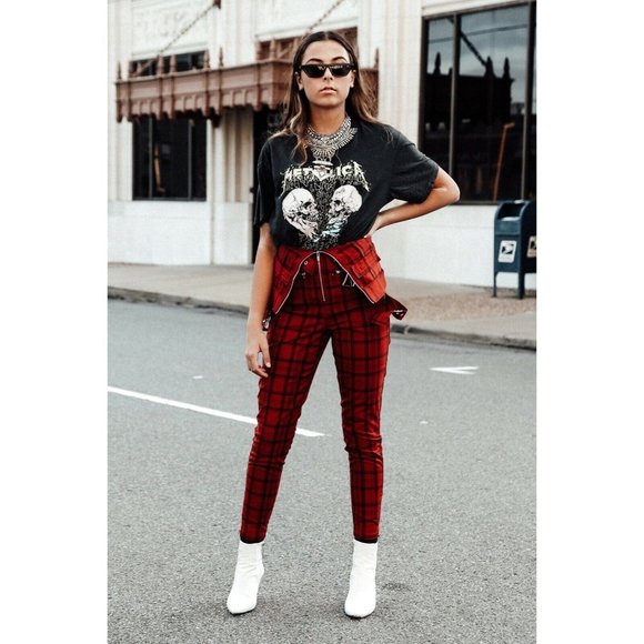 WeWoreWhat Moto Jumpsuit Red Plaid NWT - Picture 6 of 13